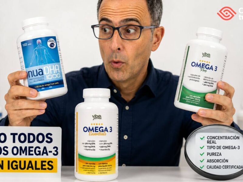 Ramón García, óptico-optometrista, mostrando las mejores marcas de Omega 3 con certificado IFOS
